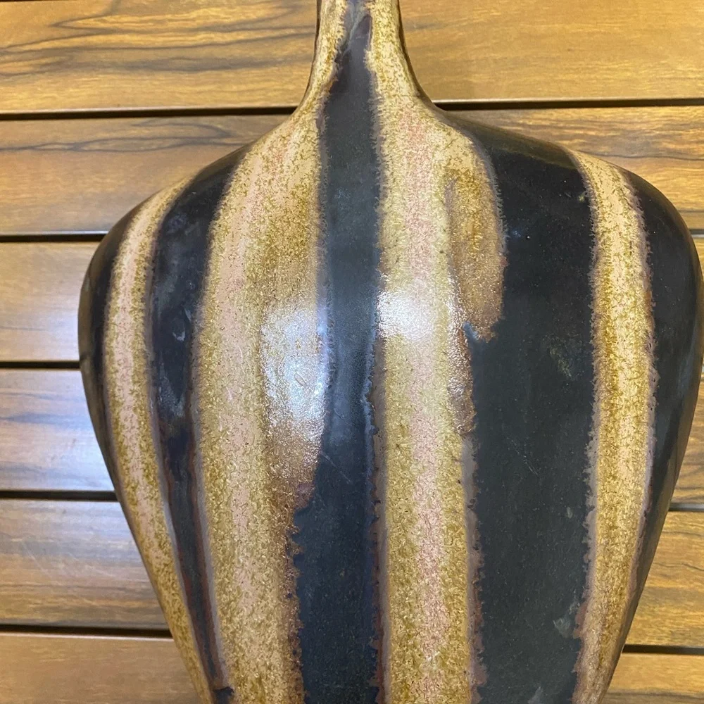 MCM Bud Vase Ceramic Porcelain Studio Pottery Glazed Drip Stripes Large